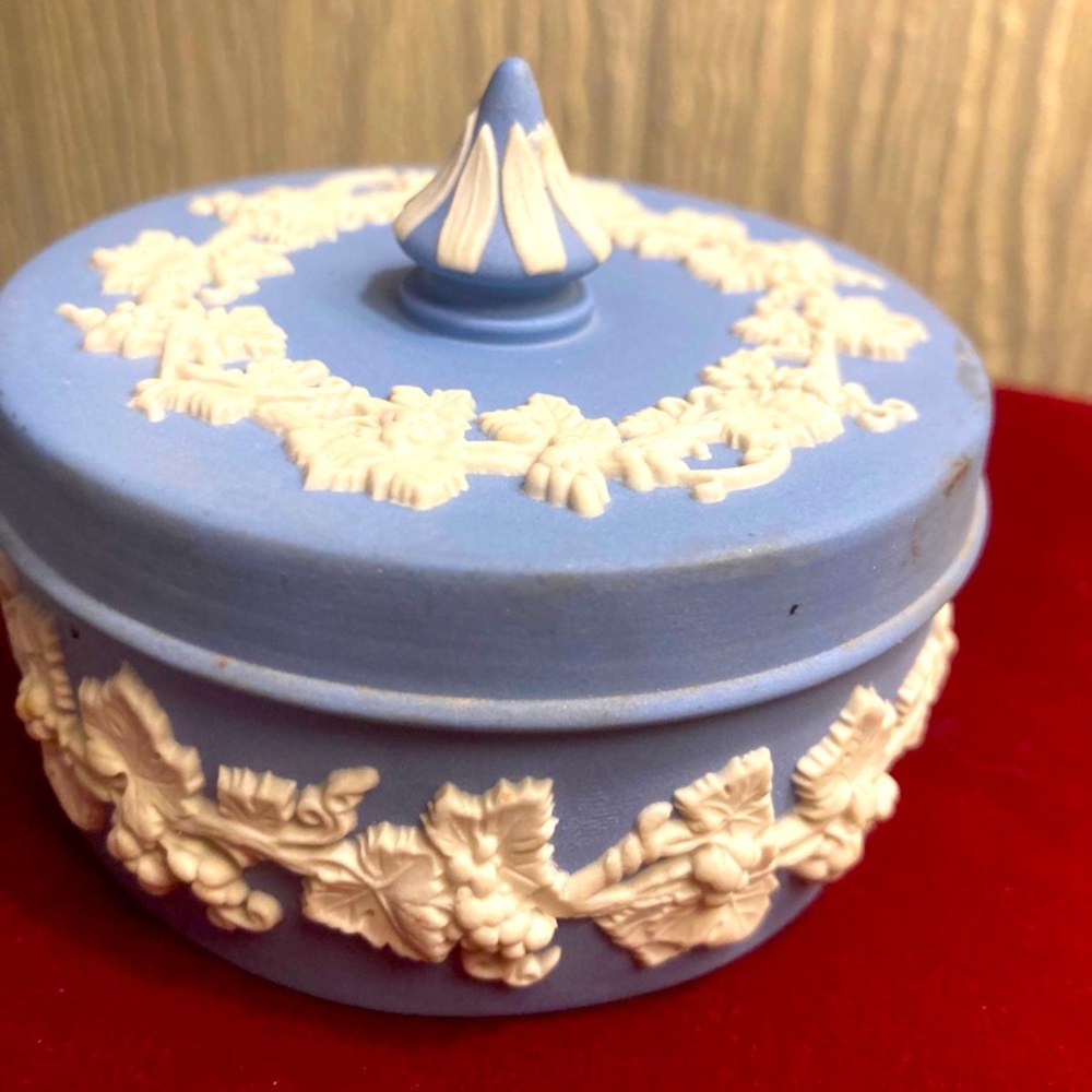 Vintage celadon blue Wedgwood jasperware lidded holder